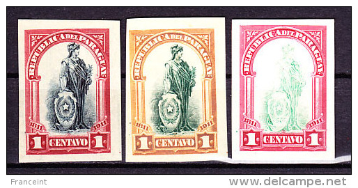 Paraguay 1911 "Republic" Issue Set Of 3 Imperforate Trial Color Proofs. Scott 201. - Paraguay