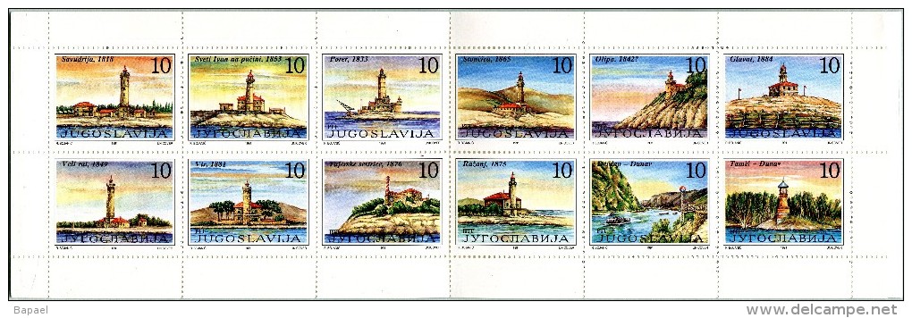 N° Yvert 2354 à 2365 - Carnet De Yougoslavie (1991) (Neuf - **) - Phares De L'Adriatique Et Du Danube - Carnets