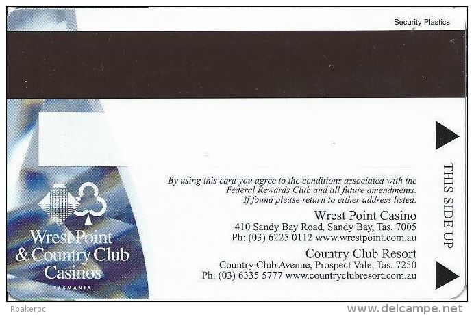 Wrest Point Hotel Casino Australia Federal Rewards Club Seniors Club Tasman Diamond Slot Card .....[FSC]..... - Casino Cards