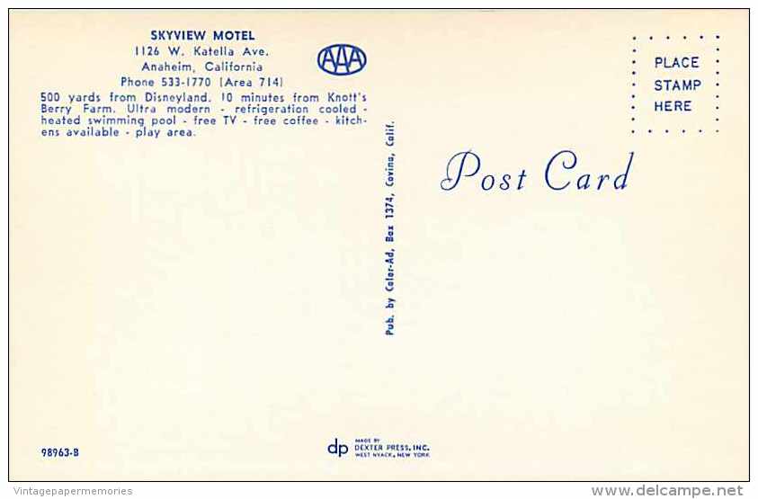 246931-California, Anaheim, Skyview Motel, Dexter Press No 98963-B - Anaheim