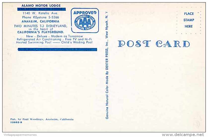 246943-California, Anaheim, Alamo Motor Lodge, Paul Woodings By Dexter Press No 12662-B - Anaheim