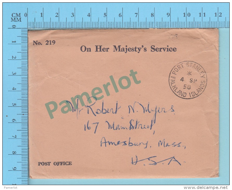 Port Stanley ( O.H.M.S. Post Office Envelope # 219, Cover Port Stanley 1958 Falkland Islands - Falkland