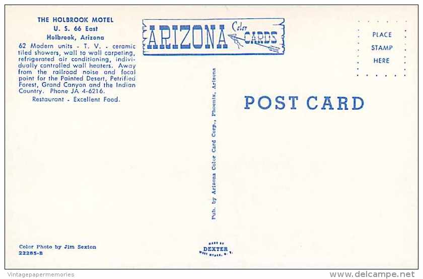 246975-Arizona, Holbrook, Hobrook Motel, Route 66, Jim Sexton By Dexter Press No 22285-B - Phönix
