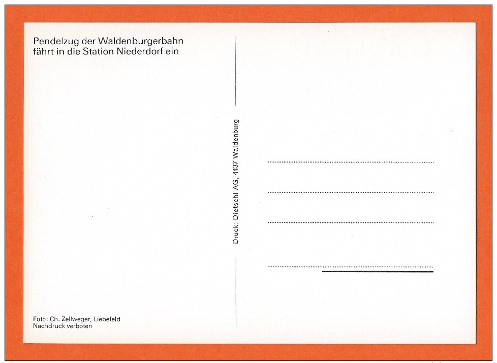 SCHWEIZ,   BAHN - SUISSE, TRAIN - Pendelzug Der Waldenburgerbahn Fährt In Die Station Niederdorf Ein - Gares - Avec Trains