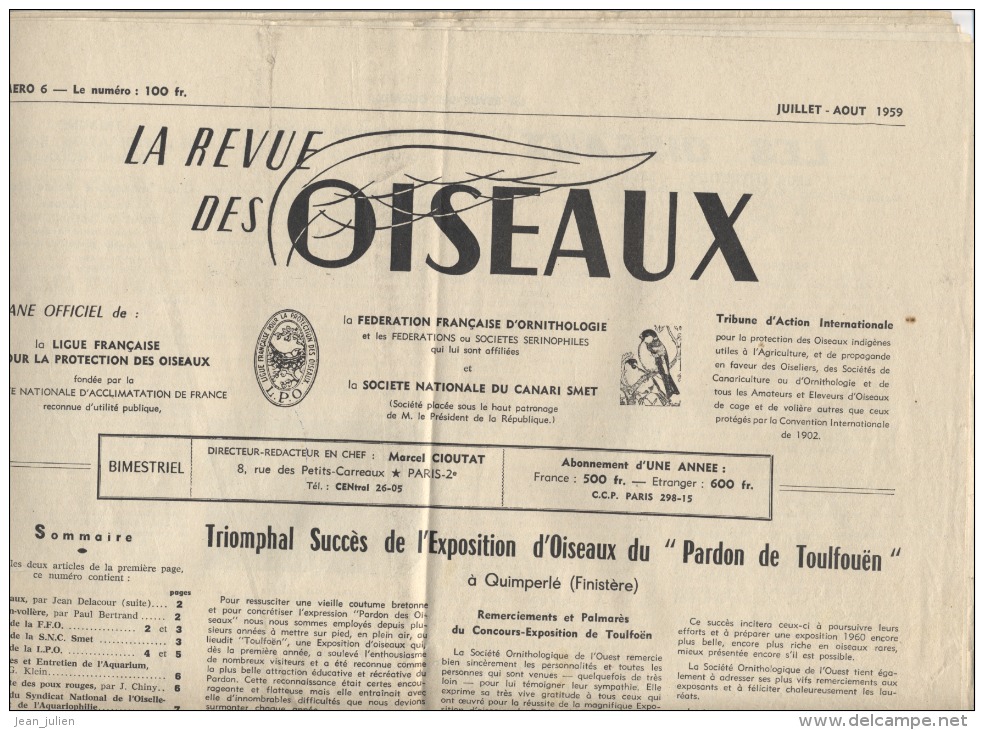 JOURNAL  -  LA REVUE DES OISEAUX  - ORNITHOLOGIE  -  OISEAU  -  1959 - 1950 - Oggi
