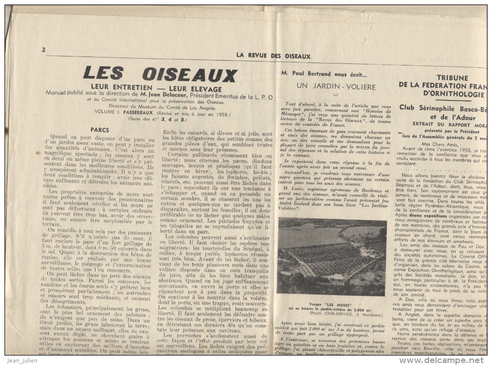 JOURNAL  -  LA REVUE DES OISEAUX  - ORNITHOLOGIE  -  OISEAU  -  1959 - 1950 à Nos Jours