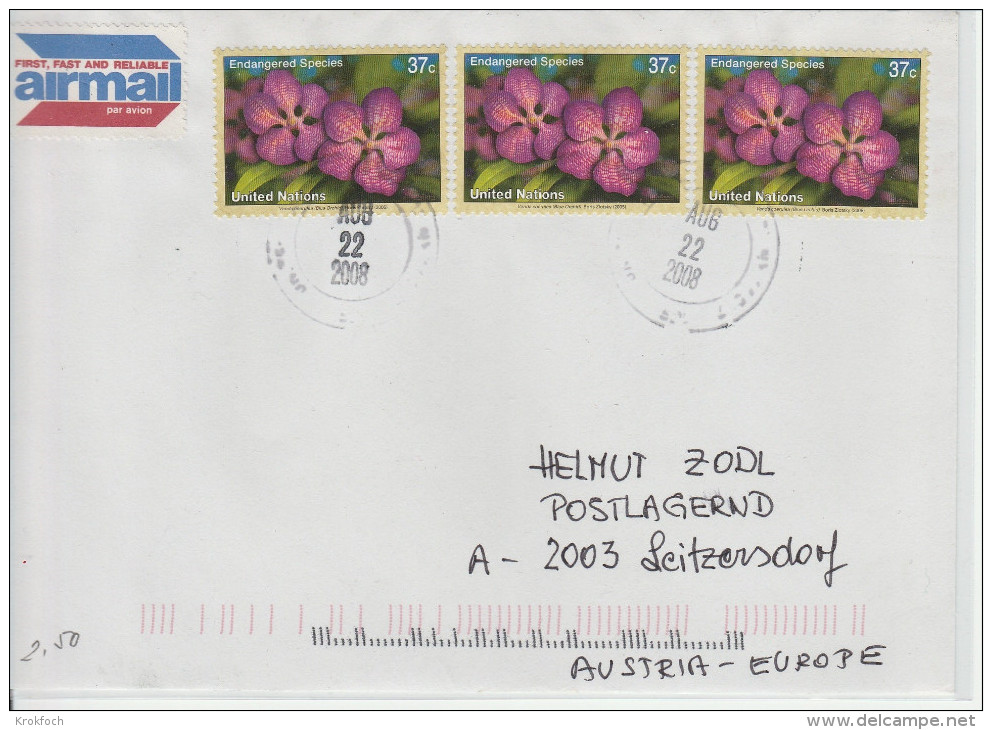 UNO ONU 2008 - Fleurs Flower Blumen - Lettre Cover Brief - Cartas & Documentos