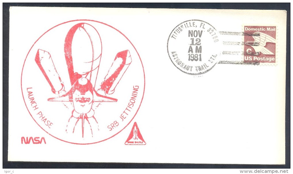 USA 1981 Cover: Space Weltraum: SPACE SHUTTLE COLUMBIA / TITUSVILLE Astronaut Trail Sta. / 22.03.1982. - Etats-Unis