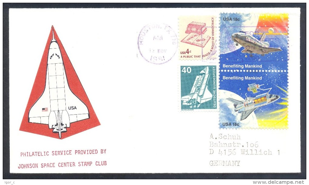 USA 1981 Cover: Space Weltraum: NASA Space Shuttle Huston Cancelllation Johnson Space Center Stamp Club - Etats-Unis