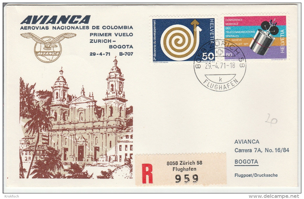 Zurich Bogota Colombia Colombie 1971 - Inaugural Flight 1er Vol 1° Volo Erstflug - Avianca - Lettre Cover Brief - Eerste Vluchten