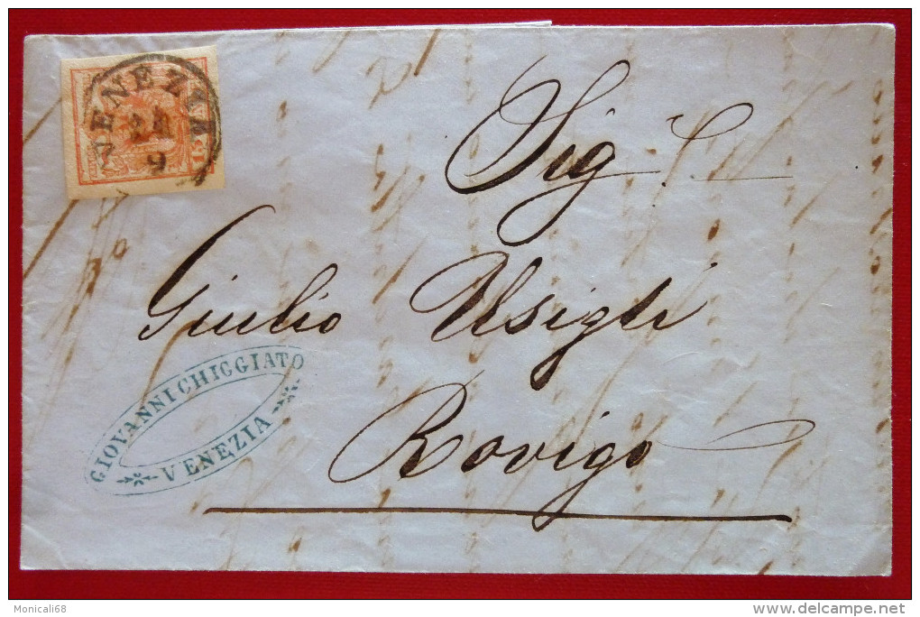 Lombardo Veneto 1858 Lettera Da Venezia A Rovigo  I Emissione 15 Centes II Tipo - Lombardo-Vénétie