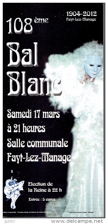 Publicité Pour Le 108ème Bal Blanc (Fayt-lez-Manage) 2012 - Publicités