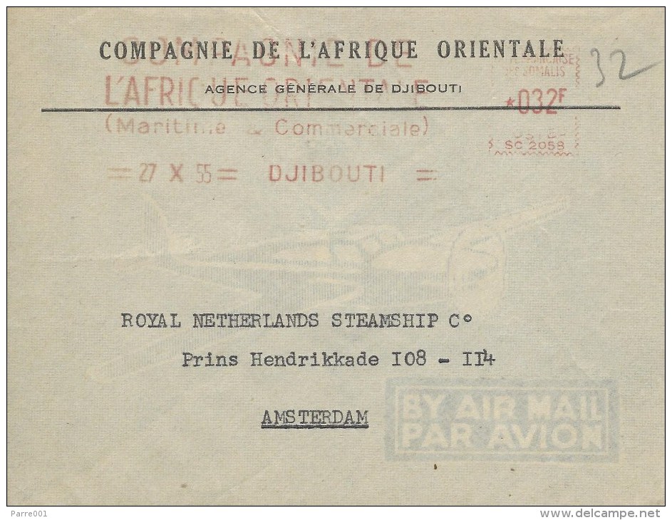 Djibouti 1955 Compagnie De L'Afrique Orientale Meter Franking Satas “SC” 2058 EMA Cover - Djibouti (1977-...)