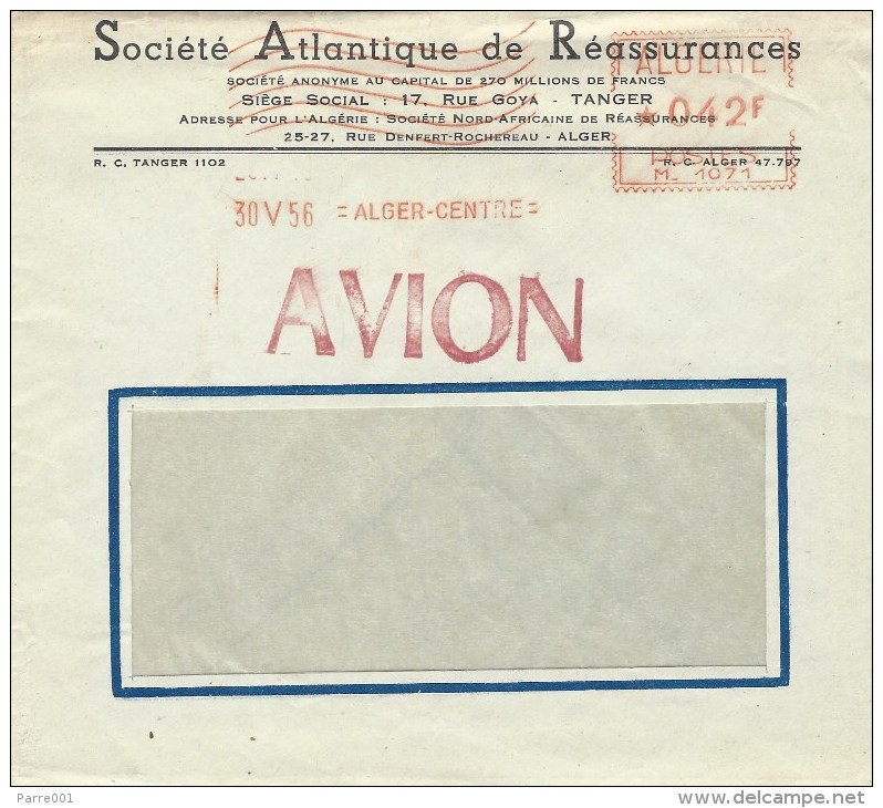 Algerie Algeria 1956 Alger Centre Societe Atlantique De Reassurances Meter Franking Havas “M” 1071 EMA Cover - Brieven En Documenten