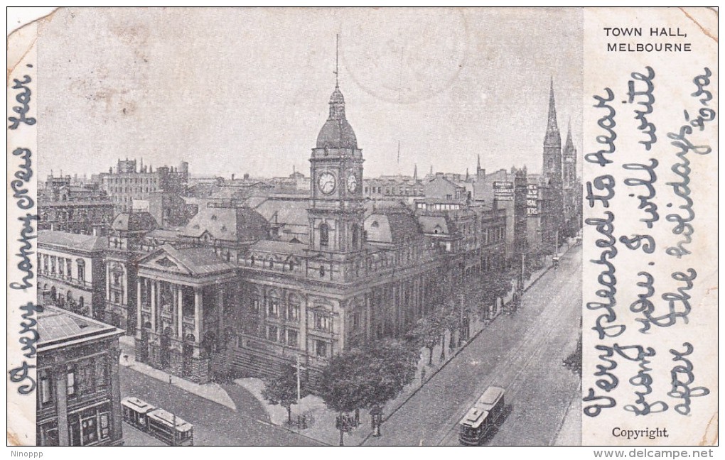 Australia Victoria State 1904 Used Postcard,Town Hall, Melbourne - World