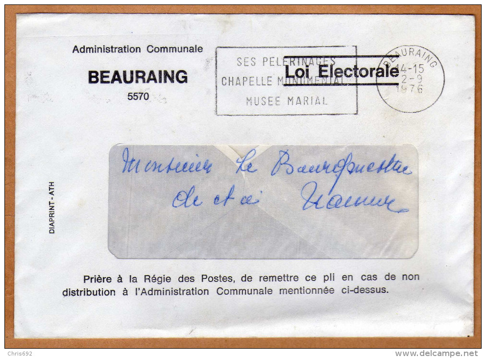 Enveloppe Brief Cover Administration Communale Beauraing Loi électorale - Cartas & Documentos