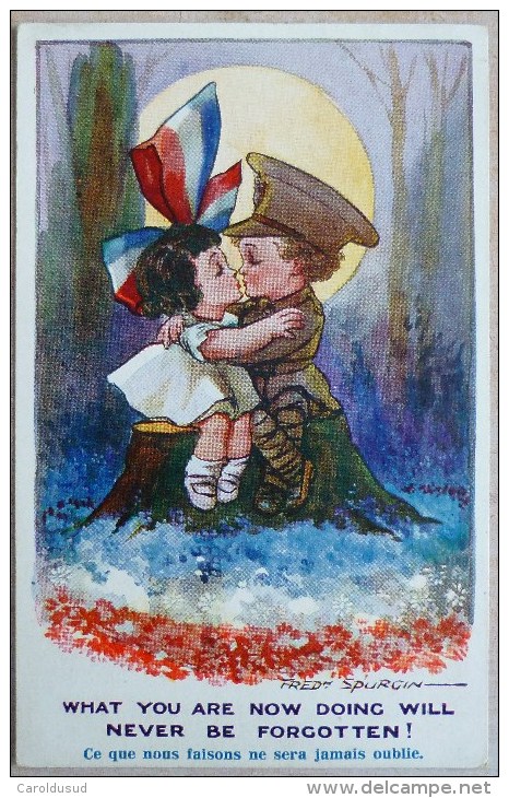 CPA Litho Chromo Patriotique Illustrateur ALLIANCE 278 SPURGIN ENFANT Duo Enfants BISOUS LUNE FRANCE - Spurgin, Fred