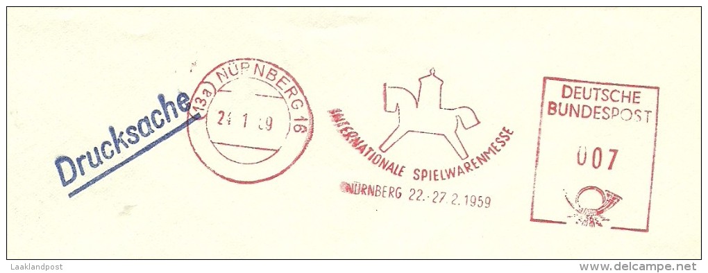 Firm Cover With Meter Intern. Spielwarenmesse Horse, Nurnberg 24/1/1959 - Andere & Zonder Classificatie