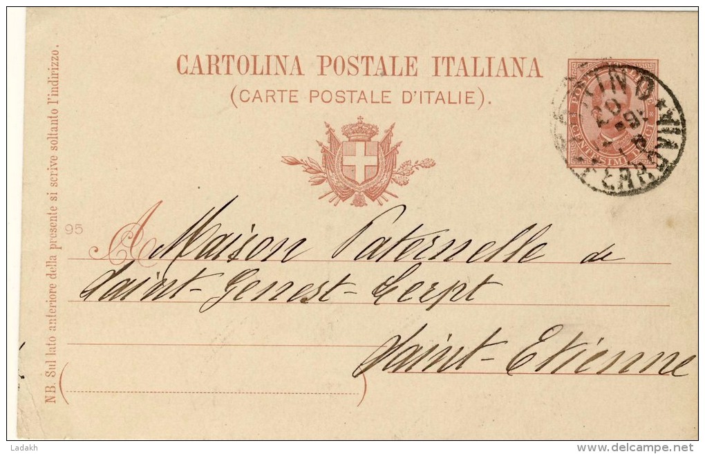 ENTIER POSTAL # CARTOLINA POSTALE ITALIANA # CARTE POSTALE D'ITALIE #  TORINO A SAINT GENEST LERPT FRANCE # - Stamped Stationery