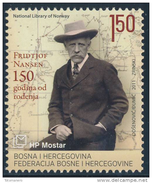 BOSNIA/Bosnien Kroatische Post Mostar 2011 - 150 Years From The Birth Of Fridtjof Nansen** - Explorateurs & Célébrités Polaires