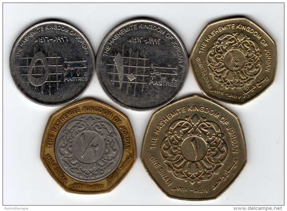 Jordanie : Série De 5 Pièces 1992-1997 : 5 - 10 Piastres & 1/4 - 2/1 - 1 Dinar - Jordanie