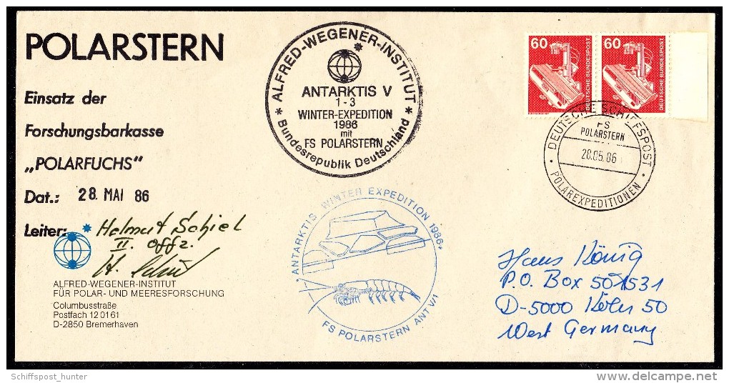 ANTARCTIC, GERMANY, FS "Polarstern", 28.5.1986,  3 Cachets , POLARFUCHS" Sign.  !! 23.10-04 - Expéditions Antarctiques