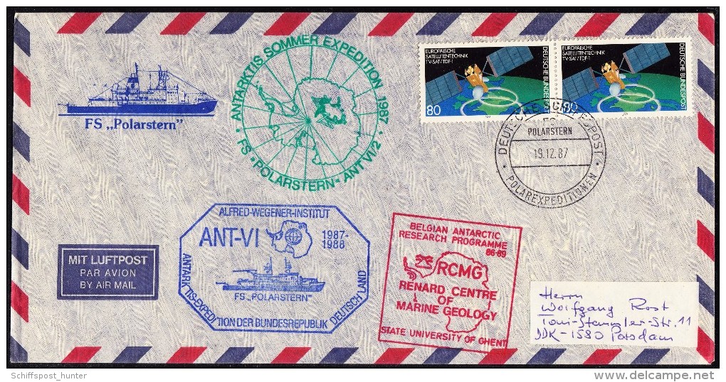 ANTARCTIC, GERMANY, FS "Polarstern", 19.12.1987,  3 Cachets ANT-VI + UNI Ghent  !! 23.10-01 - Antarctic Expeditions