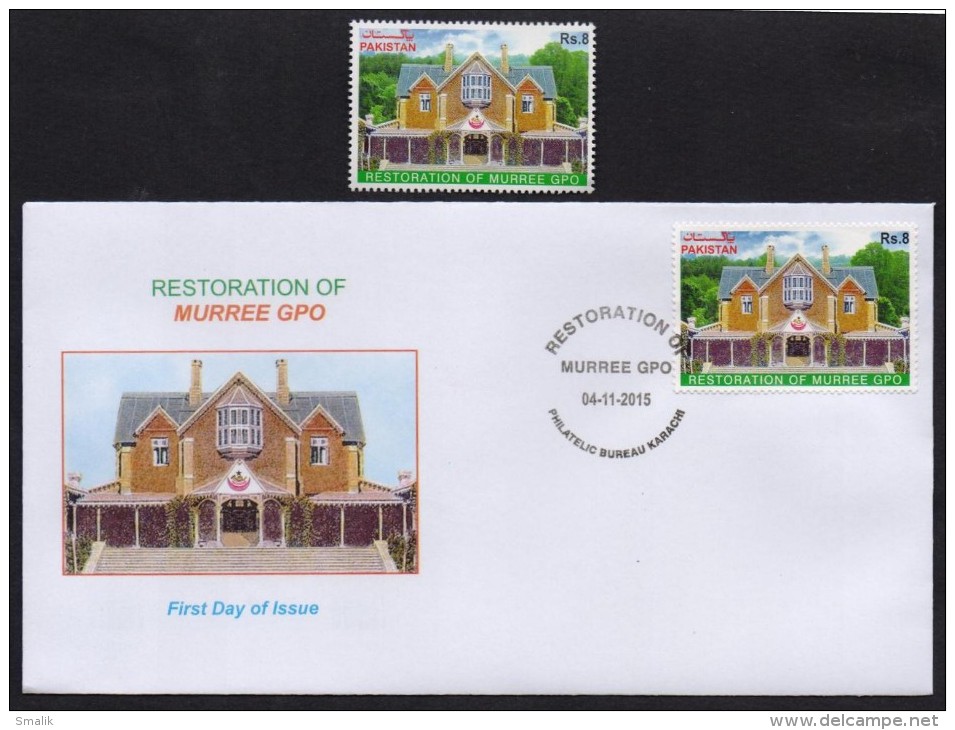 PAKISTAN 2015 - Restoration Of MURREE G.P.O. GPO Heritage Building, MHN Stamp + FDC - Pakistan