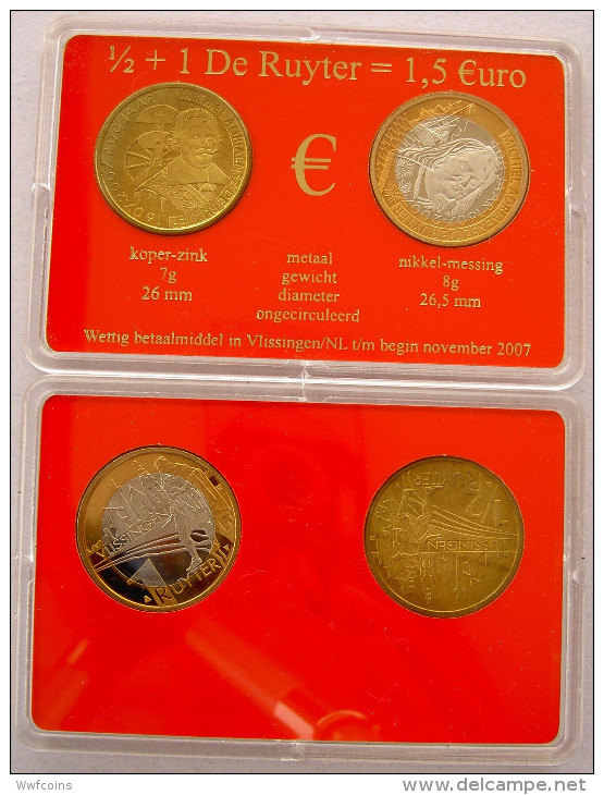 NETHERLANDS 0,5+1 DE RUYTER 2007 = 1,5 EURO KU NI ZI BIMETALLIC UNC OGICINAL BOX - Altri & Non Classificati