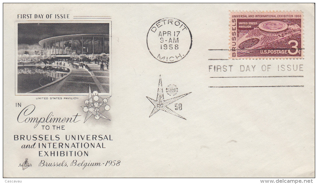 Enveloppe  FDC  1er  Jour   U.S.A     Exposition  Universelle  BRUXELLES   1958 - 1958 – Bruselas (Bélgica)