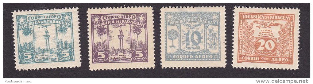 Paraguay, Scott #C56, C59, C63, C67, Mint Hinged, War Memorial, Orange Tree, Yerba Mate, Issued 1931-36 - Paraguay