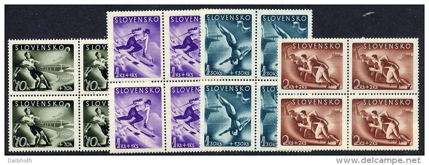 SLOVAKIA 1944 Sports Fund Blocks Of 4 MNH / **.  Michel 157-50. - Nuevos