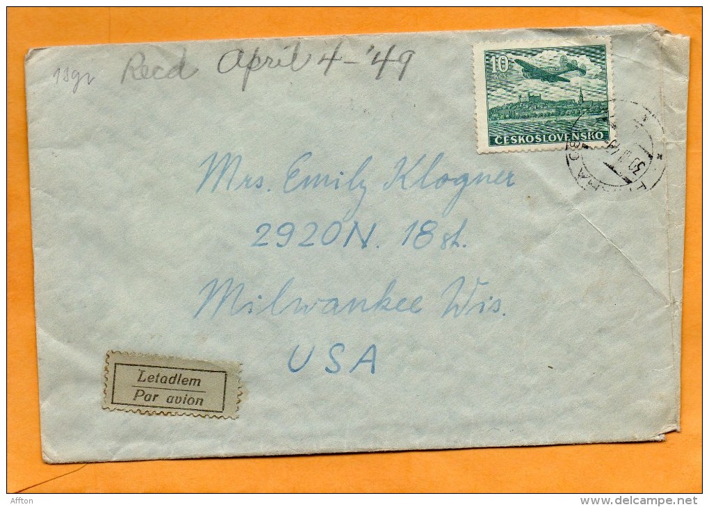 Czechoslovakia 1949 Air Mail Cover Mailed To USA - Luchtpost