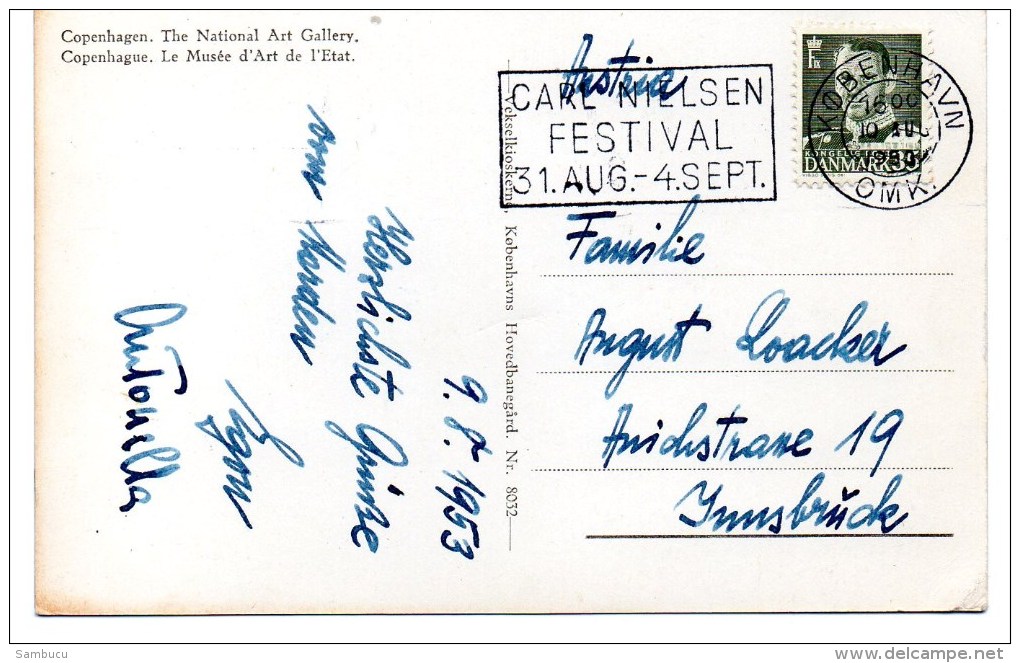 Kopenhagen København - Luftfoto Af Statens Museum For Kunst 1953 Stempel Carl Nielsen Festival - Dänemark