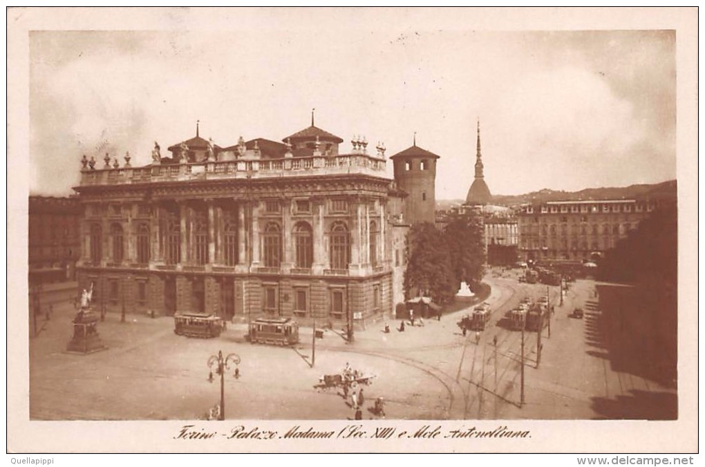 02848 "TORINO - PALAZZO MADAMA - SEC. XIII E MOLE ANTONELLIANA" ANIMATA, TRAMWAY. CART.  SPED. 1925 - Palazzo Madama