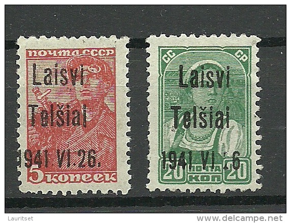 LITAUEN Lithuania 1941 German Occupation Telsiai Michel 1 & 4 * - Occupation 1938-45