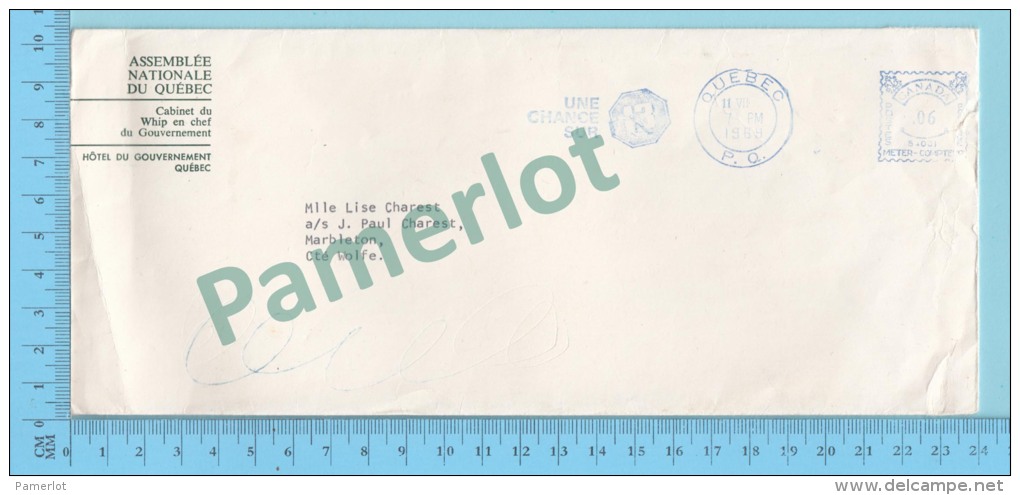 Quebec Canada ( EMA  Metre Stamp 0.06 Cents,Marcophilie Une Chance Sur Treize, + Parlement De Quebec ) 2 Scans - Lettres & Documents