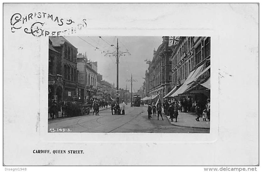 04391  "CARDIFF , QUEEN STREET - GLAMORGAN -  WALES" ANIMATA. TRAMWAY. CART. ILLUSTR. ORIG. SPEDITA 1907 - Glamorgan