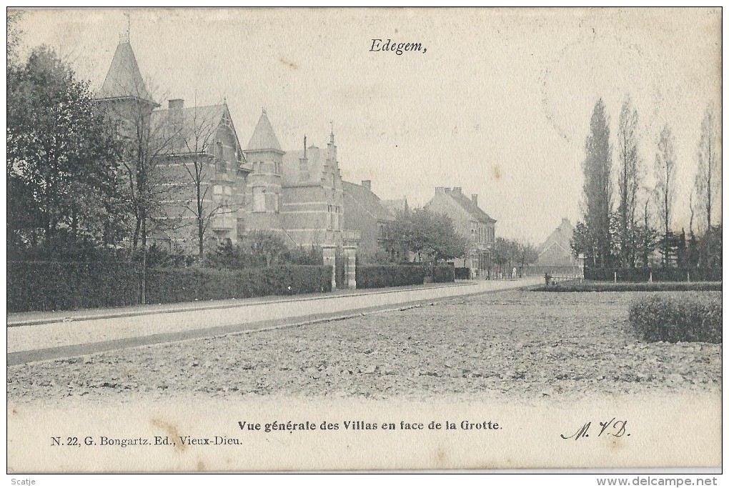 Edegem.  -   Vue Générale Des Villas Et Face De La Grotte.  Mooie Kaart,  1904  Naar  Anvers - Edegem