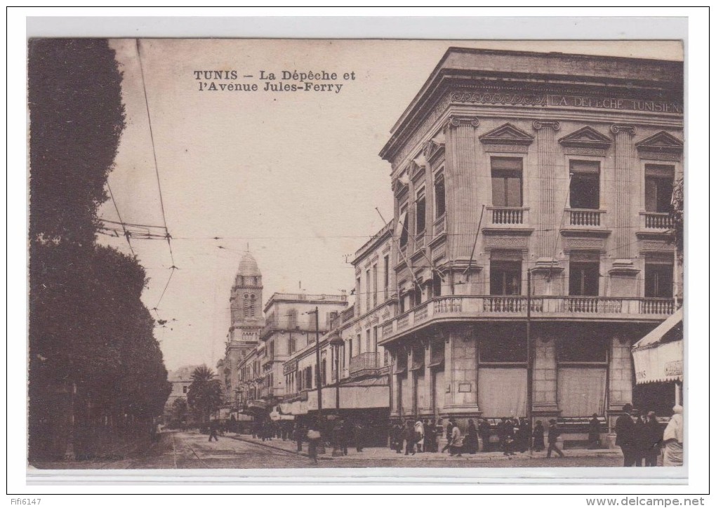 TUNISIE --- TUNIS -- LA DEPËCHE DE TUNIS -- AVENUE JULES FERRY -- JOURNAL -- CP 1923 -- - Tunesien