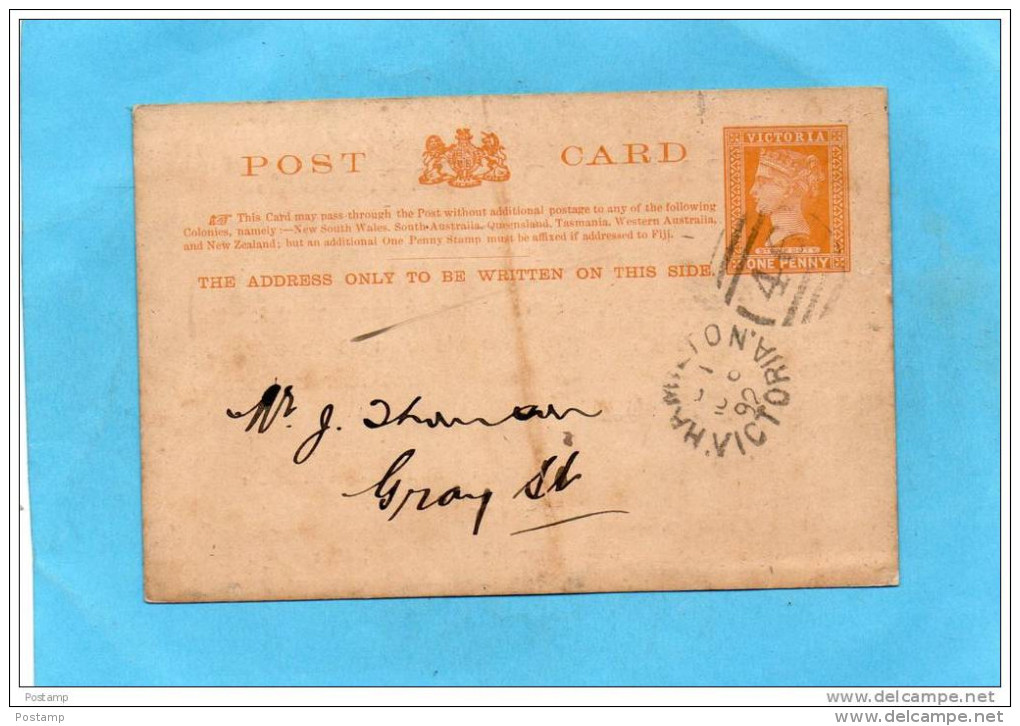 VICTORIA-carte Entier-one Penny- Repiquage -borough Of Hamilton-to The Electors-a Circulé En 1892 - Covers & Documents