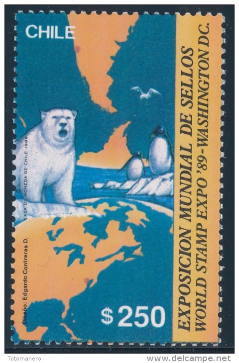 CHILE 1989 World Stamp Expo '89 ANTARTICA-ARTICO, Penguins Polar Bear Walruses Wildlife** - Bases Antarctiques