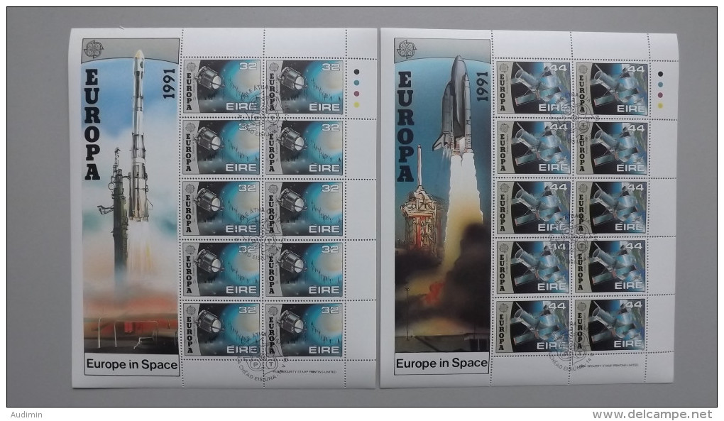 Irland 759/60 Kleinbogen Sheet Oo Used, EUROPA/CEPT 1991, Europäische Weltraumfahrt - Blocchi & Foglietti