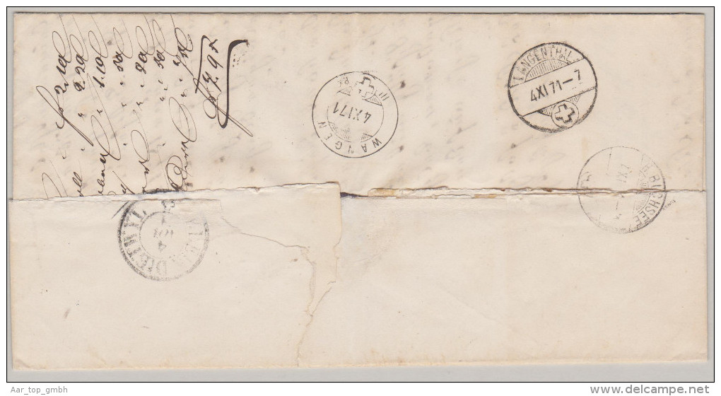 Heimat BE URSENBACH 1871-11-04 Zwergstempel Auf Brief B.O.M. Nach Wangen - Storia Postale