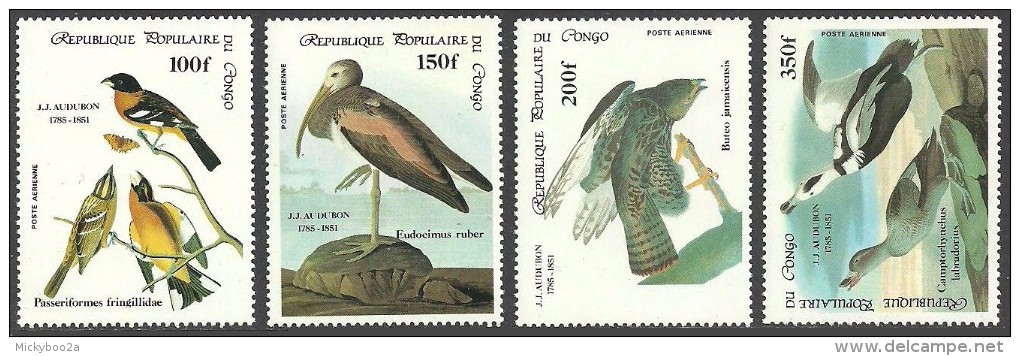 CONGO 1985 ART PAINTINGS AUDUBON BIRDS IBIS DUCK HAWK SINGLE SET MNH - Eagles & Birds Of Prey