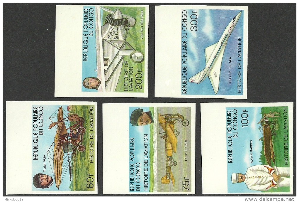 CONGO 1977 AIRCRAFT HISTORY OF AVIATION TUPOLEV LINDBERG GARROS IMPERF SET MNH - Ungebraucht