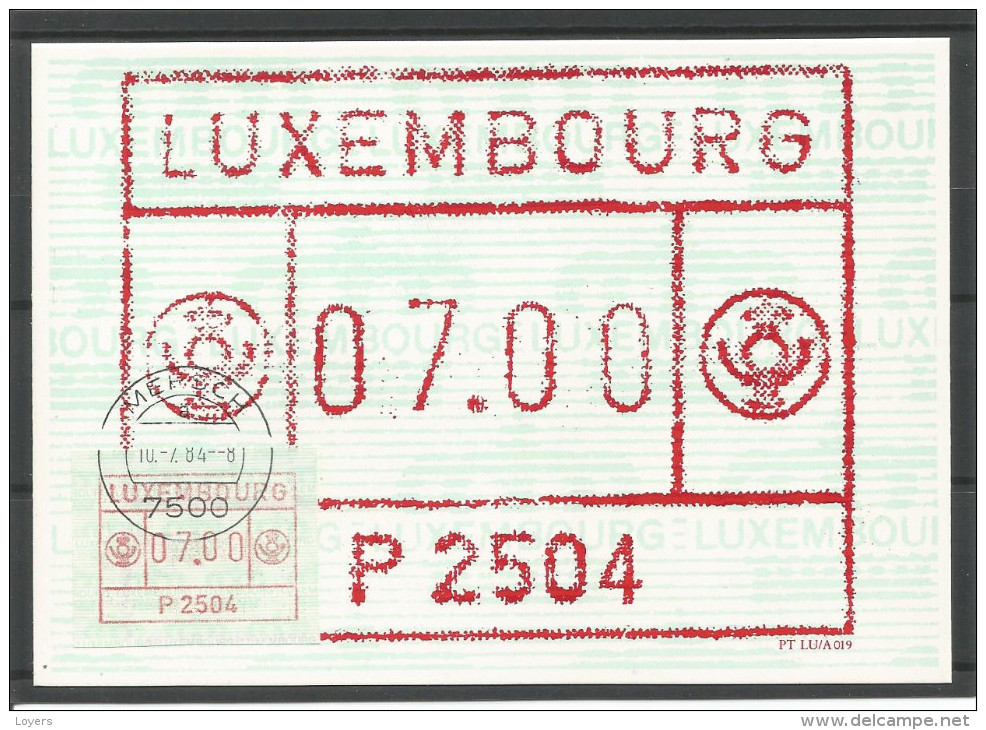 CARTE COMMEMORATIVE SERVICE DES NOUVEAUTES U.T.L. P2504 TP DISTR. N° 1  (CACHET POSTAL DE MERSCH)(SCAN VERSO) - Cartes Commémoratives