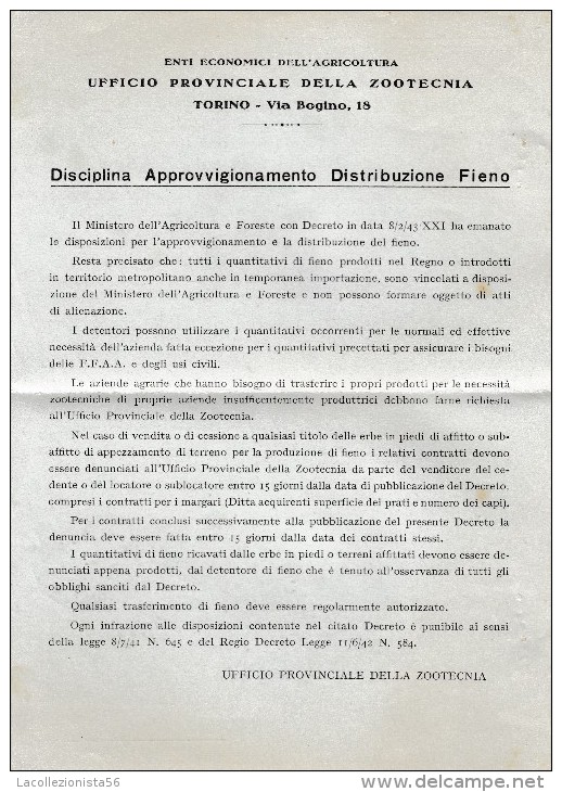 7566-CARTOLINA PUBBLICITARIA DOPPIA - CARTOLINA PRECETTAZIONE FIENO - POIRINO(TO)-1943 - Reclame