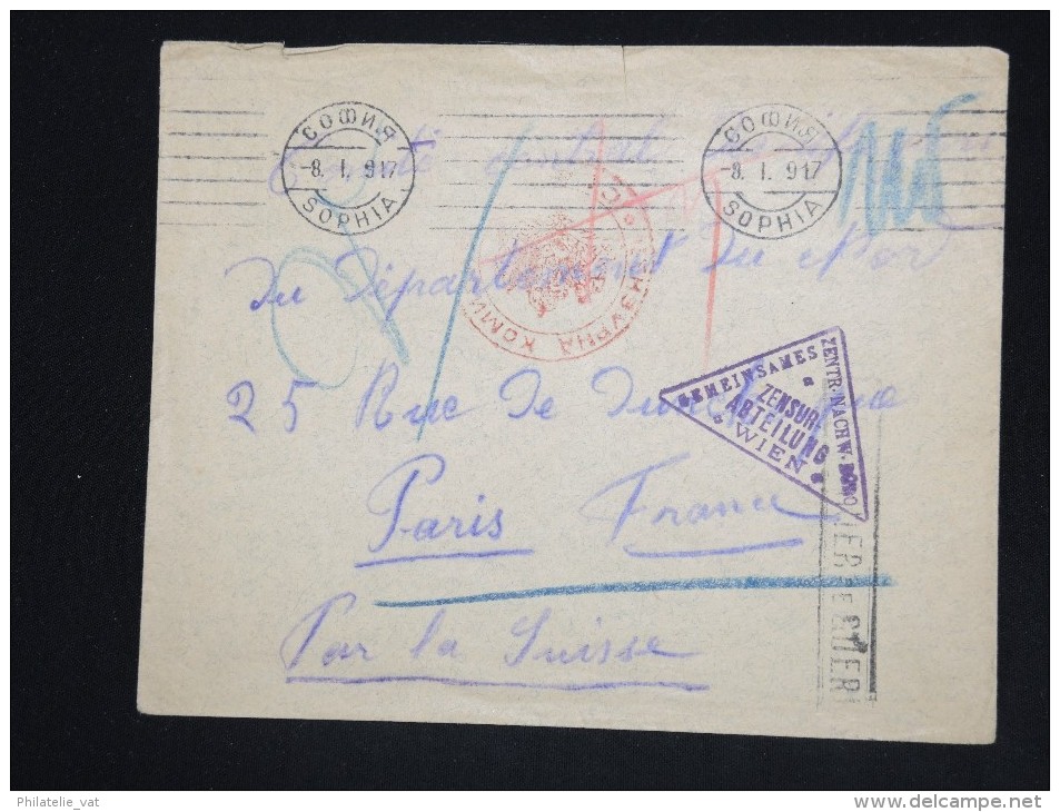BULGARIE - Enveloppe En Franchise De Sophia Pour Paris Via La Suisse En 1917 Avec Censure De Vienne- A Voir - Lot P12592 - Covers & Documents