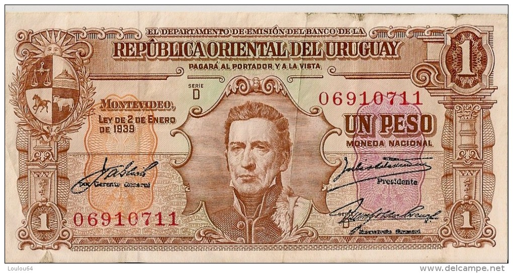 Billets - Uruguay - 1 Peso - 1939 - - Uruguay